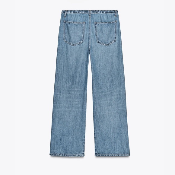 Zara Light Blue Wide-Leg Jeans with Drawstring Waist - Picture 4 of 6